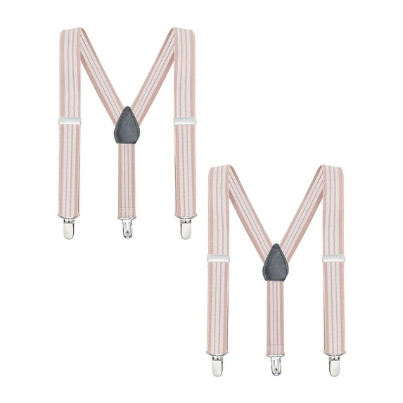 Buyless Fashion Adjustable 2 Pack Suspenders for Kids Toddlers Baby Elastic Solid Color 1 Inch - Y Back Design - 5102-2-Beige-White-Stripe-22