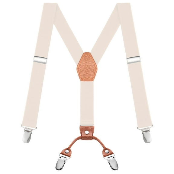 Buyless Fashion Adjustable Suspenders for Kids - 26" Elastic  Straps  1" - Leather Y Shape Back - 5151 - Ivory