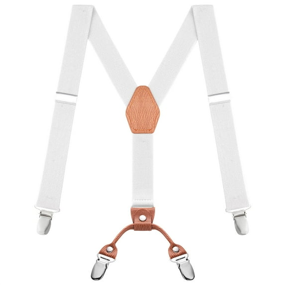 Buyless Fashion Adjustable Suspenders for Kids - 26" Elastic Straps 1" - Leather Y Shape Back - 5151 - White