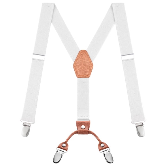 Buyless Fashion Adjustable Suspenders for Kids - 26" Elastic Straps 1" - Leather Y Shape Back - 5151 - White