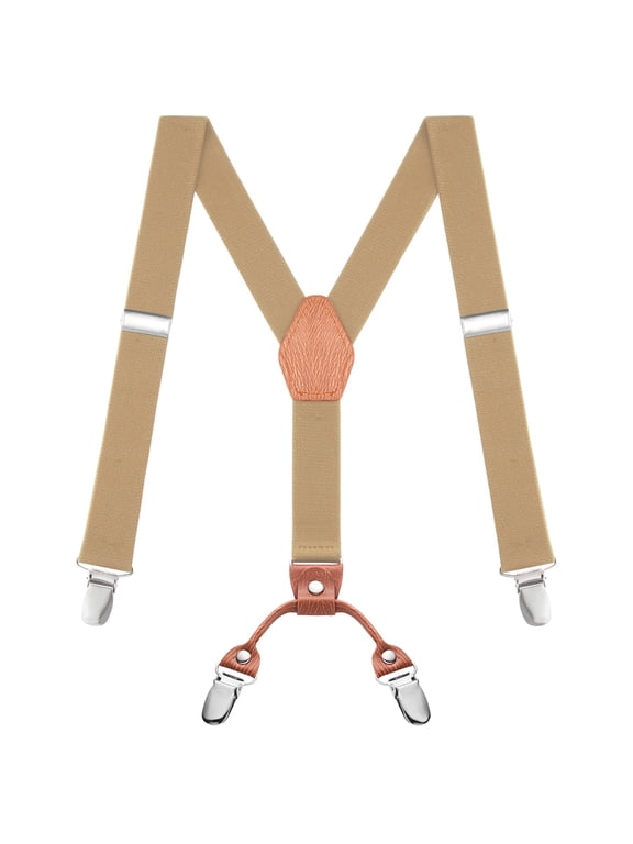 Adjustable Suspenders for Kids - 26" Elastic Straps 1" - Leather Y Shape Back - 5151 - Tan