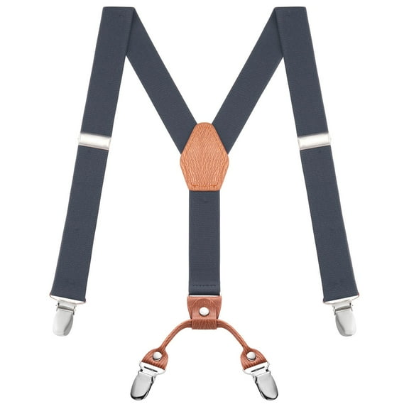 Buyless Fashion Adjustable Suspenders for Kids - 26" Elastic  Straps  1" - Leather Y Shape Back - 5151 - Denim-Blue