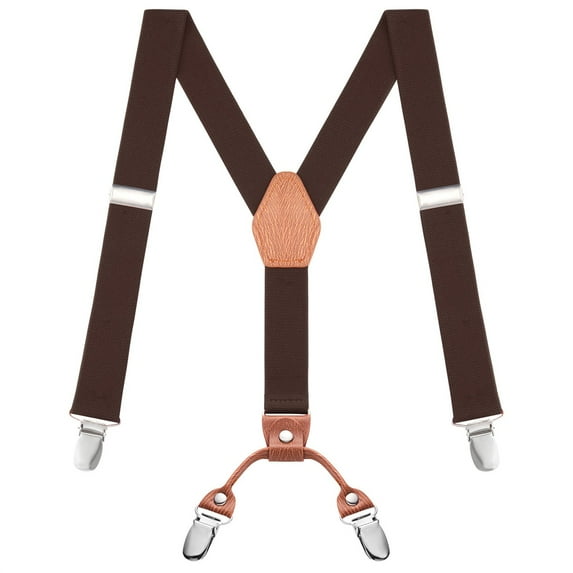Buyless Fashion Adjustable Suspenders for Kids - 26" Elastic Straps 1" - Leather Y Shape Back - 5151 - Brown