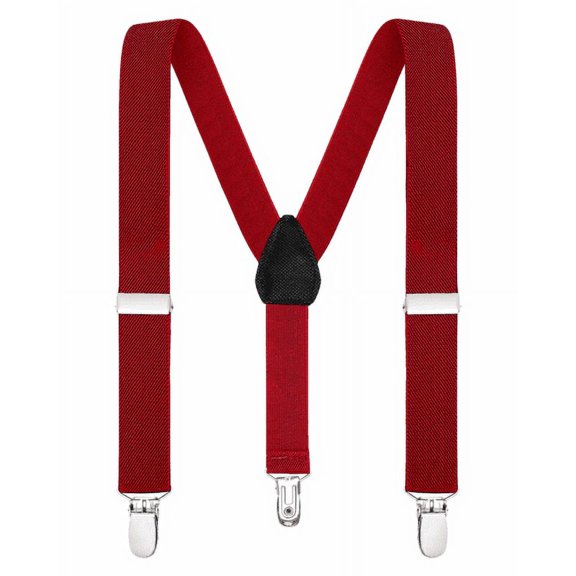 Buyless Fashion Adjustable Suspenders for Kids Toddlers Baby Elastic Solid Color 1 Inch - Y Back Design - 5102-Red-30