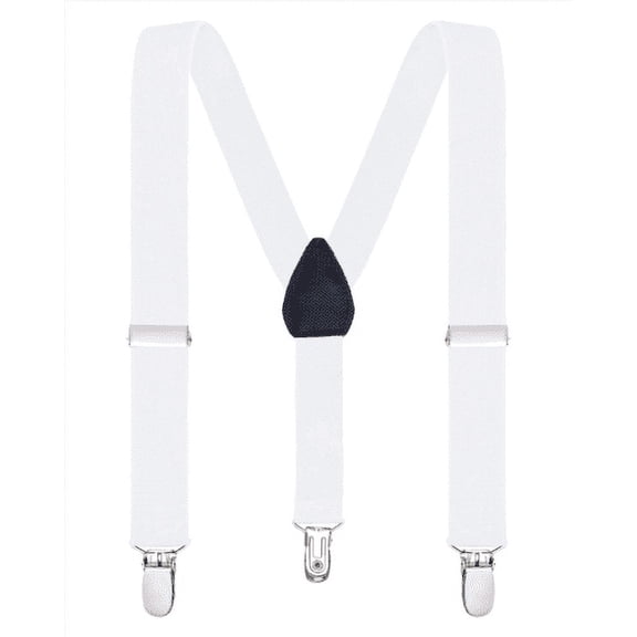 Buyless Fashion Adjustable Suspenders for Kids Toddlers Baby Elastic Solid Color 1 Inch - Y Back Design - 5102-White-30