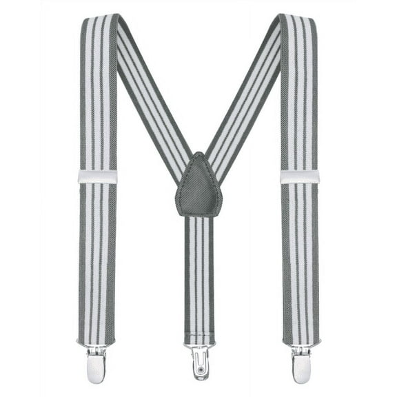 Buyless Fashion Adjustable Suspenders for Kids Toddlers Baby Elastic Solid Color 1 Inch - Y Back Design - 5102-Gray-White-Stripe-22