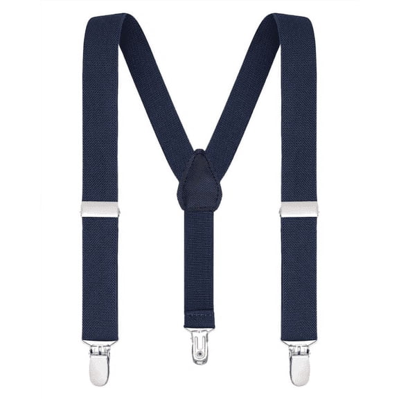 Buyless Fashion Adjustable Suspenders for Kids Toddlers Baby Elastic Solid Color 1 Inch - Y Back Design - 5102-Navy-26