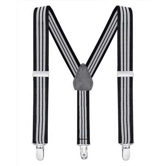 Buyless Fashion Adjustable Suspenders for Kids Toddlers Baby Elastic Solid Color 1 Inch - Y Back Design - 5102-Black-White-Stripe-22