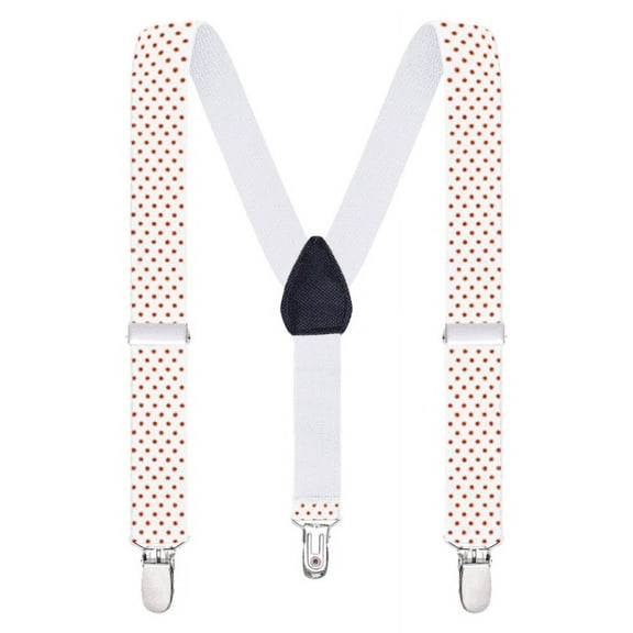 Buyless Fashion Adjustable Suspenders for Kids Toddlers Baby Elastic Solid Color 1 Inch - Y Back Design - 5102-White-Orange-Polka-26