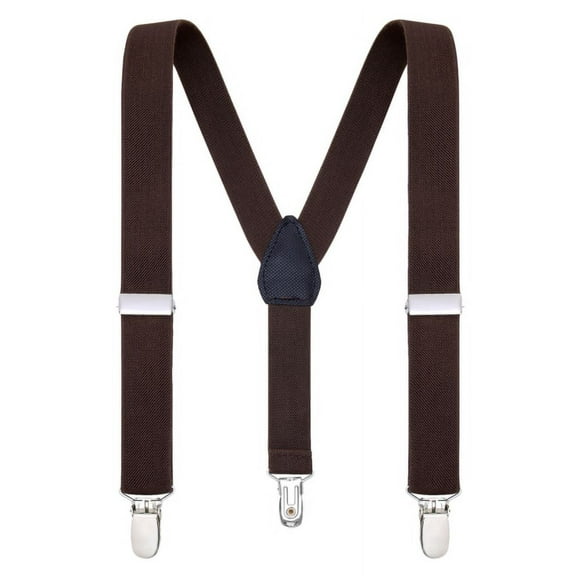 Buyless Fashion Adjustable Suspenders for Kids Toddlers Baby Elastic Solid Color 1 Inch - Y Back Design - 5102-Brown-26