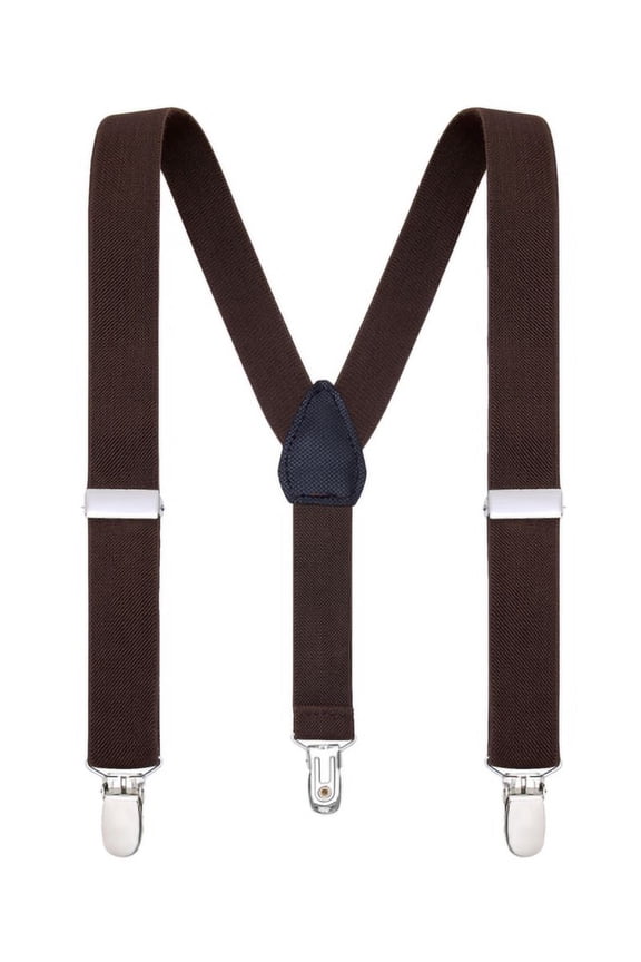 Adjustable Suspenders for Kids Toddlers Baby Elastic Solid Color 1 Inch - Y Back Design - 5102-Brown-26