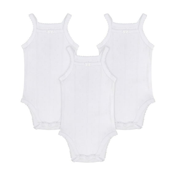 Buyless Fashion Baby Girl White Eyelet Camisole Sleeveless Onesies in Soft Cotton