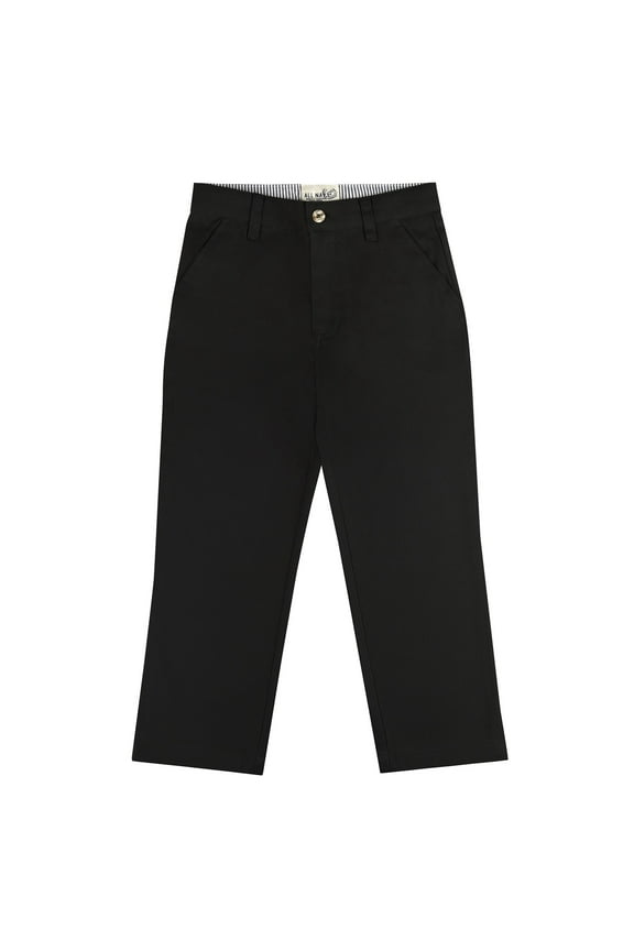 Boys Pants Flat Front Cotton Poly Casual Regular Straight Fit - 18S1824-BLK-4