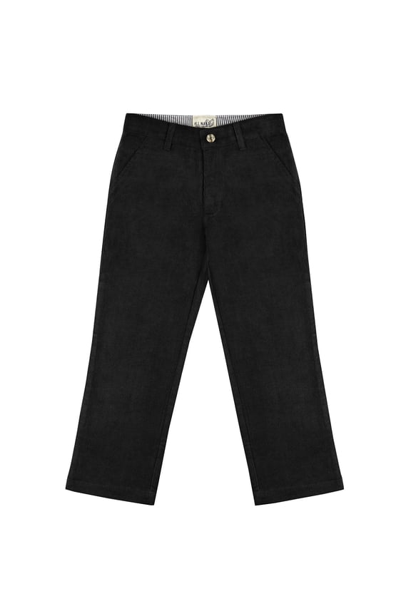 Boys Pants Flat Front Fit Casual Corduroy Solid Color - 19W1824-BLK-2 Black