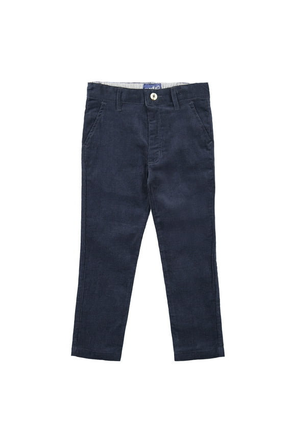 Boys Pants Flat Front Slim Fit Casual Corduroy Solid Color - 19W1824-F-NVY-12 Navy