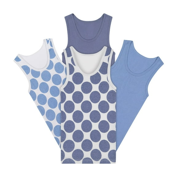 Buyless Fashion Boys Scoop Neck Tagless Undershirts Soft Cotton Blue Polka Dot Tank Top (4 Pack) - TW21-BD-11-12