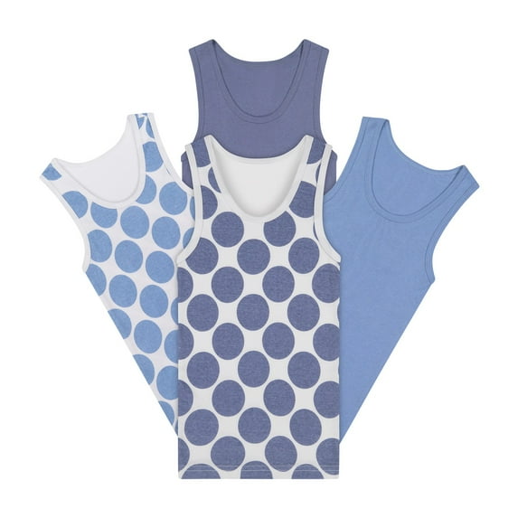 Buyless Fashion Boys Scoop Neck Tagless Undershirts Soft Cotton Blue Polka Dot Tank Top (4 Pack) - TW21-BD-1-2