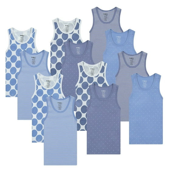 Buyless Fashion Boys Scoop Neck Tagless Undershirts Soft Cotton Tank Top (12 Pack) 1-2