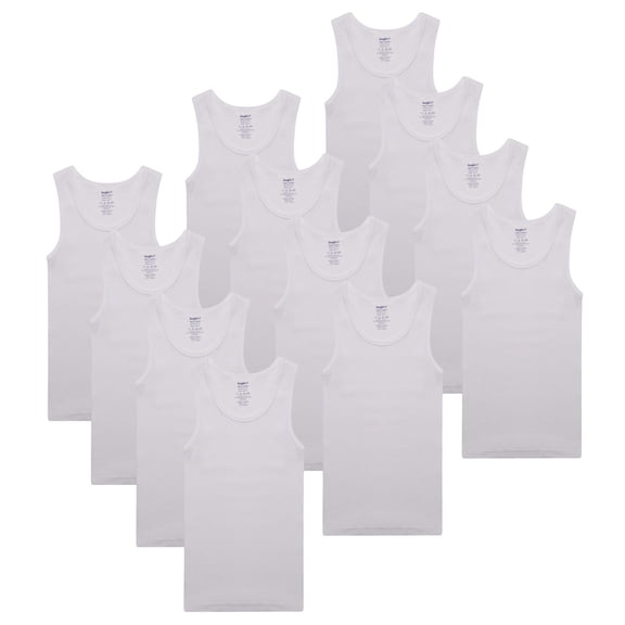 Buyless Fashion Boys Scoop Neck Tagless Undershirts Soft Cotton Tank Top (12 Pack) 7-8