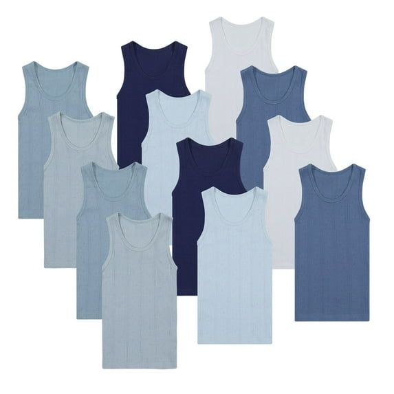 Buyless Fashion Boys Scoop Neck Tagless Undershirts Soft Cotton Tank Top (12 Pack) 11-12