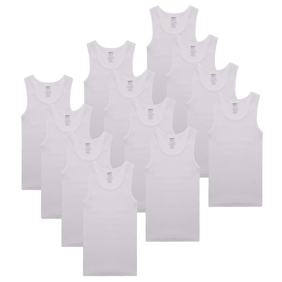 Buyless Fashion Boys Scoop Neck Tagless Undershirts Soft Cotton Tank Top  (12 Pack)  19-20