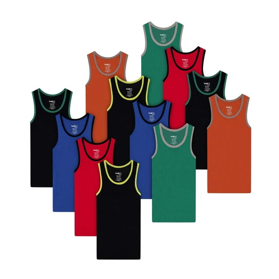 Buyless Fashion Boys Scoop Neck Tagless Undershirts Soft Cotton Tank Top (12 Pack) 6-7