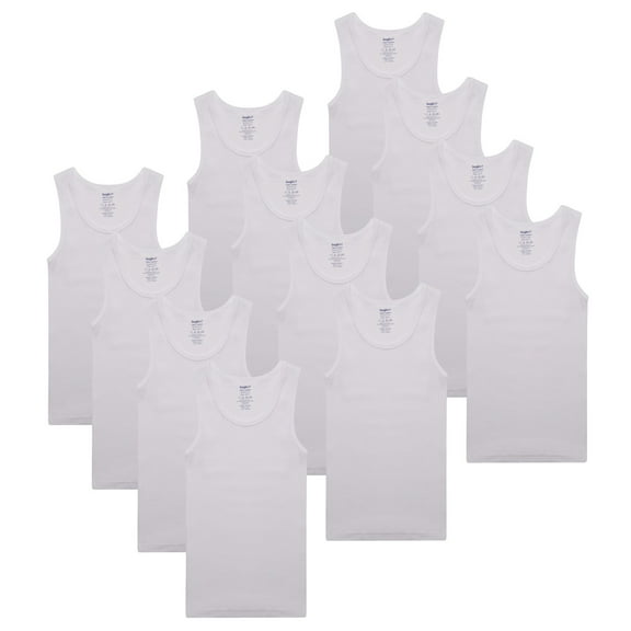 Buyless Fashion Boys Scoop Neck Tagless Undershirts Soft Cotton Tank Top (12 Pack) 9-10