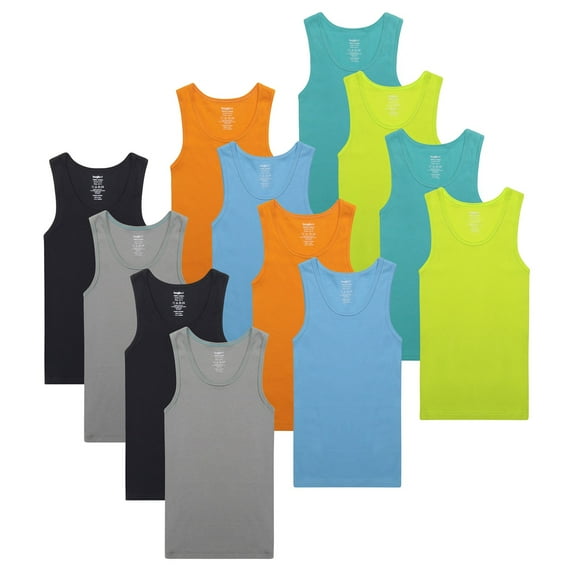Buyless Fashion Boys Scoop Neck Tagless Undershirts Soft Cotton Tank Top (12 Pack) 1-2