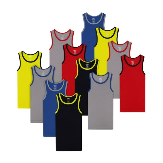 Buyless Fashion Boys Scoop Neck Tagless Undershirts Soft Cotton Tank Top (12 Pack) 5-6