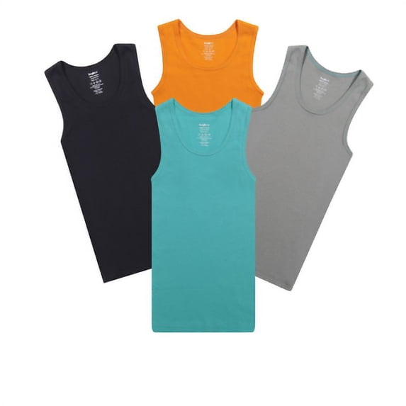 Buyless Fashion Boys Scoop Neck Tagless Undershirts Soft Cotton Tank Top (4 Pack) 15-16
