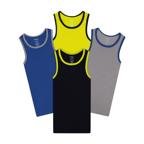 Buyless Fashion Boys Scoop Neck Tagless Undershirts Soft Cotton Tank Top (4 Pack)