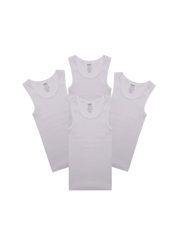Boys Scoop Neck Tagless Undershirts Soft Cotton Tank Top (4 Pack)