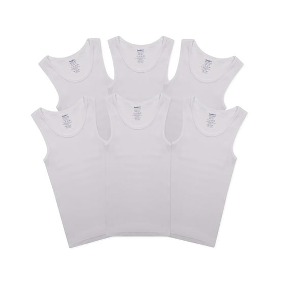 Buyless Fashion Boys Scoop Neck Tagless Undershirts Soft Cotton Tank Top (6 Pack) 1-2