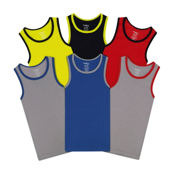 Buyless Fashion Boys Scoop Neck Tagless Undershirts Soft Cotton Tank Top (6 Pack) 6-7