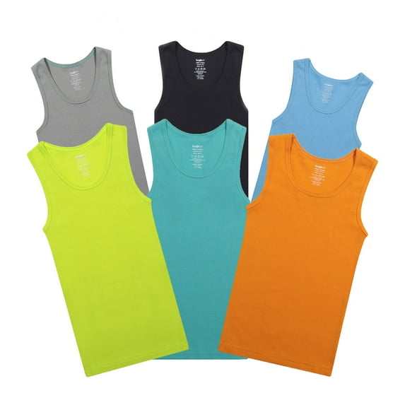 Buyless Fashion Boys Scoop Neck Tagless Undershirts Soft Cotton Tank Top (6 Pack) 11-12