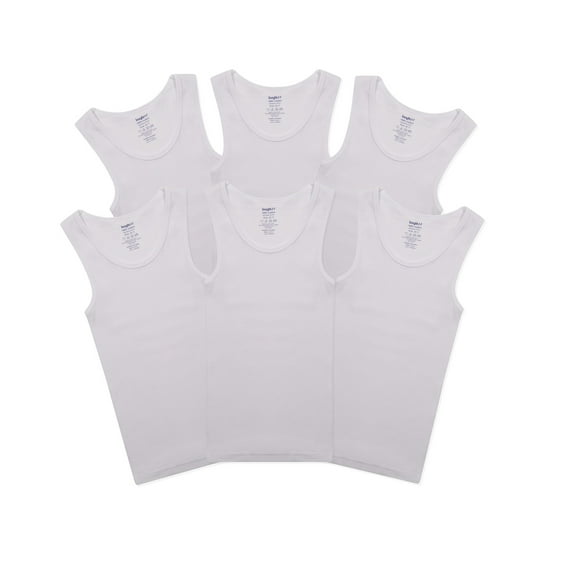 Buyless Fashion Boys Scoop Neck Tagless Undershirts Soft Cotton Tank Top (6 Pack) 11-12