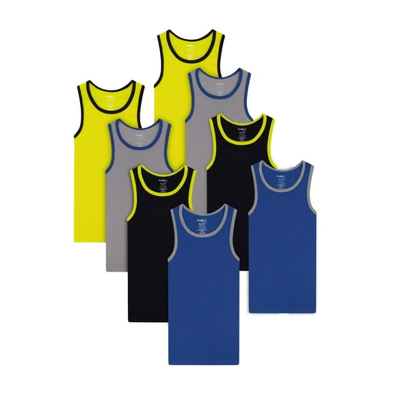 Buyless Fashion Boys Scoop Neck Tagless Undershirts Soft Cotton Tank Top (8 Pack) 9-10