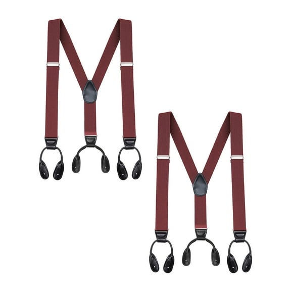 Buyless Fashion Button End 2 Pack Suspenders for Men - 48" Adjustable Straps 1 1/4" - Y Shape - 5113-2-Burgundy