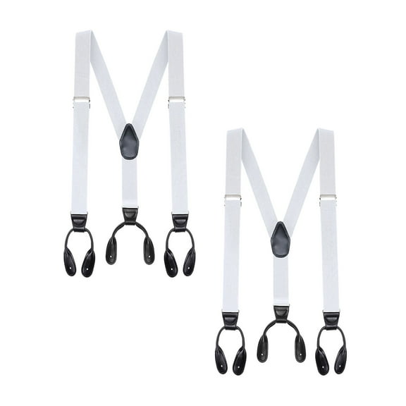 Buyless Fashion Button End 2 Pack Suspenders for Men - 48" Adjustable Straps 1 1/4" - Y Shape - 5113-2-White