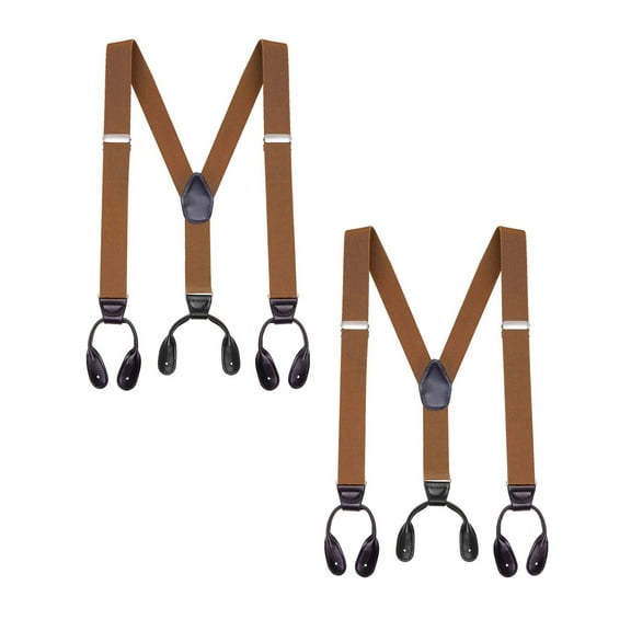 Buyless Fashion Button End 2 Pack Suspenders for Men - 48" Adjustable Straps 1 1/4" - Y Shape - 5113-2-Camel