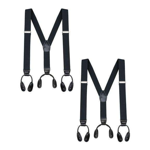 Buyless Fashion Button End 2 Pack Suspenders for Men - 48" Adjustable Straps 1 1/4" - Y Shape - 5113-2-Black