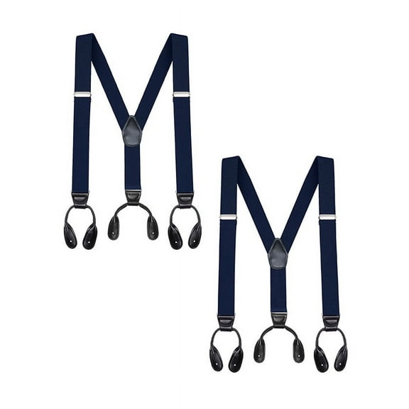 Buyless Fashion Button End 2 Pack Suspenders for Men - 48" Adjustable Straps 1 1/4" - Y Shape - 5113-2-Navy