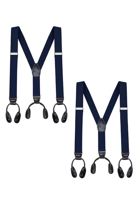 Button End 2 Pack Suspenders for Men - 48" Adjustable Straps 1 1/4" - Y Shape - 5113-2-Navy