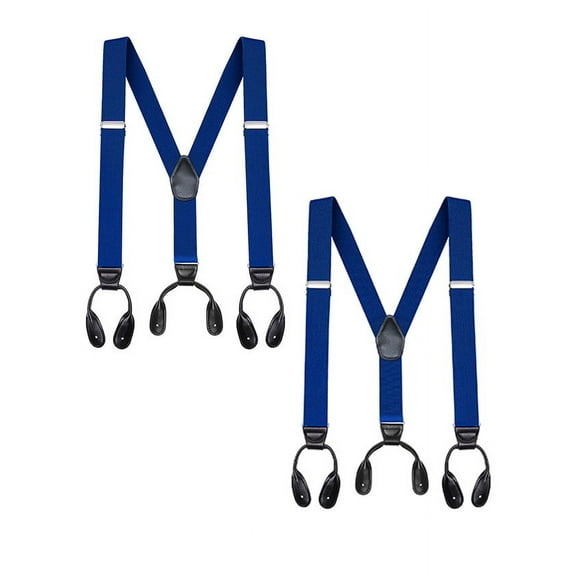 Buyless Fashion Button End 2 Pack Suspenders for Men - 48" Adjustable Straps 1 1/4" - Y Shape - 5113-2-Royal-Blue