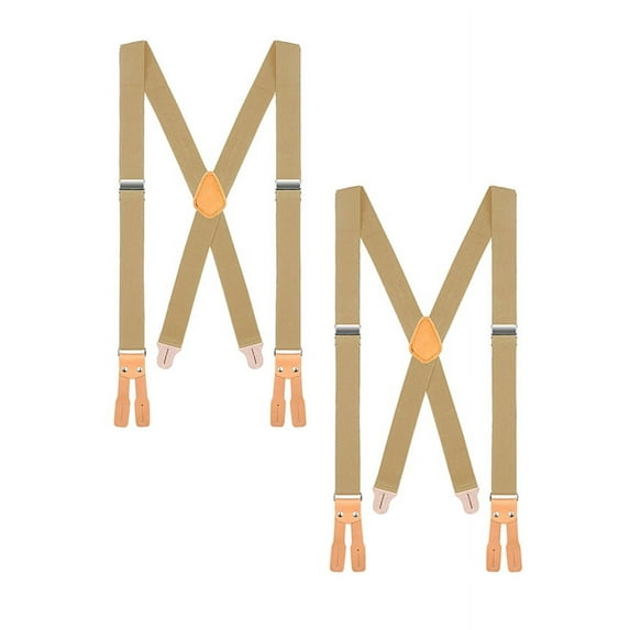 Buyless Fashion Button End Logger Work 2 Pack Suspenders for Men - 48" Adjustable Straps 1 1/4" - X Shape - 5125-2-Tan