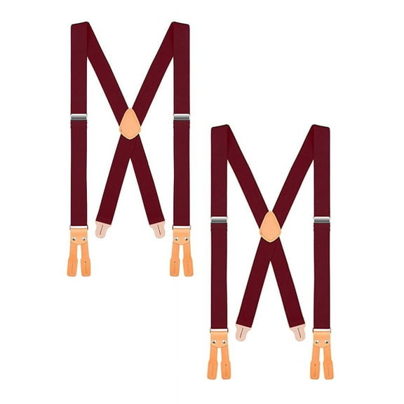 Buyless Fashion Button End Logger Work 2 Pack Suspenders for Men - 48" Adjustable Straps 1 1/4" - X Shape - 5125-2-Burgundy