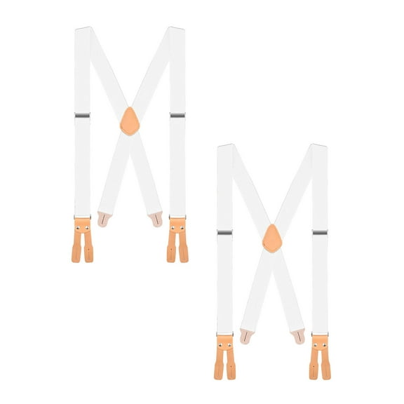 Buyless Fashion Button End Logger Work 2 Pack Suspenders for Men - 48" Adjustable Straps 1 1/4" - X Shape - 5125-2-White