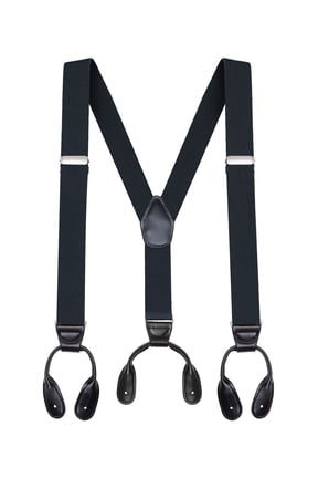 Button End Suspenders for Men - 48" Adjustable Straps 1 1/4" - Y Shape - 5113-Black