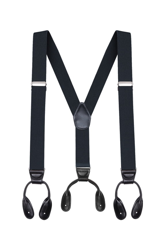 Button End Suspenders for Men - 48" Adjustable Straps 1 1/4" - Y Shape - 5113-Black