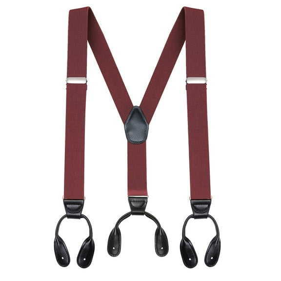 Buyless Fashion Button End Suspenders for Men - 48" Adjustable Straps 1 1/4" - Y Shape - 5113-Burgundy